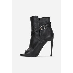 Saint Laurent Black Leather Ankle Wrap Buckle Open Toe Boots